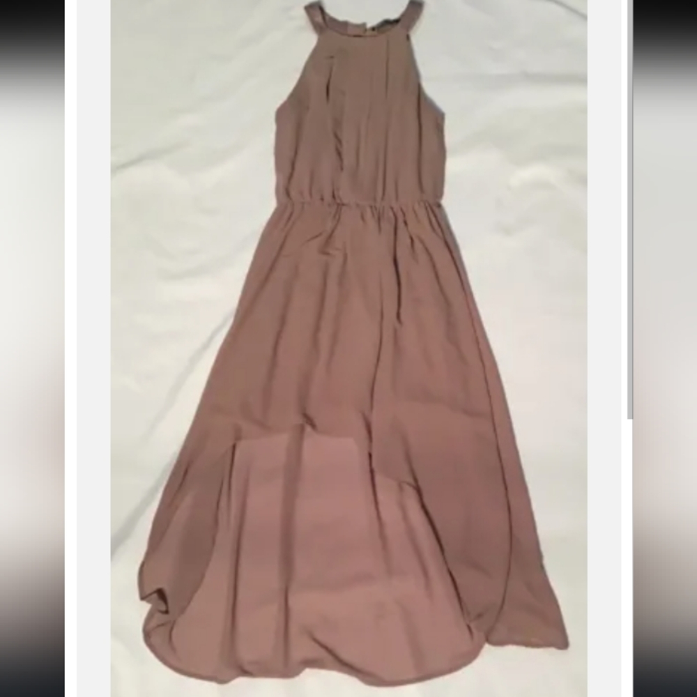 Doe & Rae Brown Classy Halter Pleated Cut Out High Low Sleeveless Dress Small